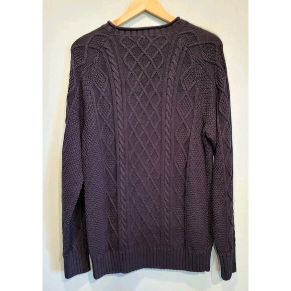 Mens LL Bean Signature Black Cableknit Fisherman Sweater Sz L - Picture 4 of 8